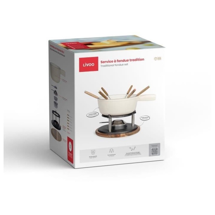 Service a fondue tradition - LIVOO - MEN426C - 2,6L - 6 personnes - Fonte émaillée - 6 fourchettes - Caquelon compatible tous