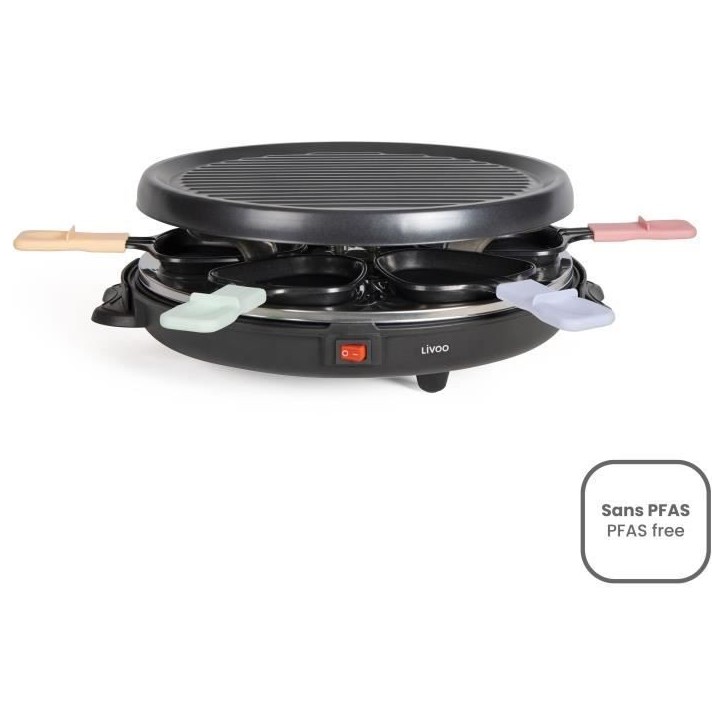 Appareil a raclette 6 personnes - LIVOO - DOC207P - 800W - 6 personnes - Porte grill amovible - 6 spatules et 6 caquelons Appareil a raclette 6 personnes - LIVOO - DOC207P - 800W - 6 personnes - Porte grill amovible - 6 spatules et 6 caquelons