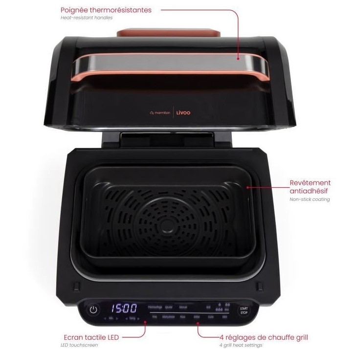 Friteuse sans huile et grill - LIVOO - Livoo x Marmiton - DOC305 - 6 L - 1500-1700 W - 2 en 1 - 8 programmes - 4 réglages de ch Friteuse sans huile et grill - LIVOO - Livoo x Marmiton - DOC305 - 6 L - 1500-1700 W - 2 en 1 - 8 programmes - 4 réglages de ch
