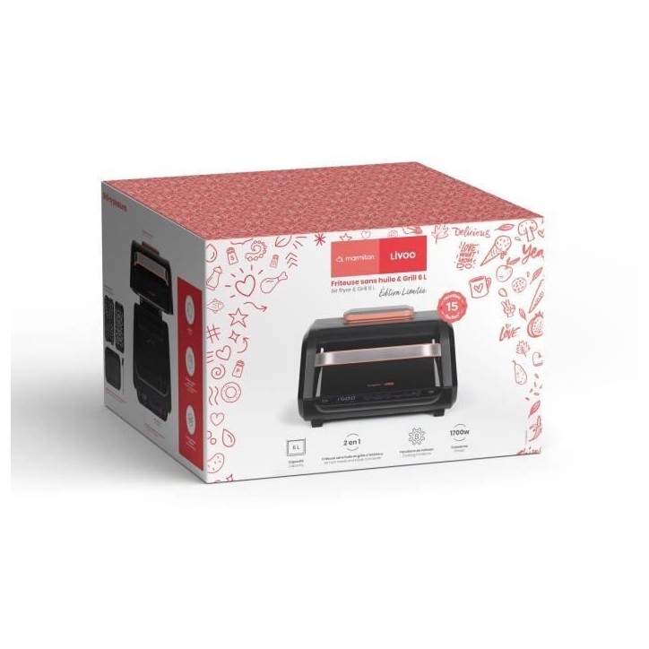 Friteuse sans huile et grill - LIVOO - Livoo x Marmiton - DOC305 - 6 L - 1500-1700 W - 2 en 1 - 8 programmes - 4 réglages de ch Friteuse sans huile et grill - LIVOO - Livoo x Marmiton - DOC305 - 6 L - 1500-1700 W - 2 en 1 - 8 programmes - 4 réglages de ch