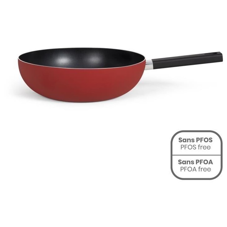 Wok - LIVOO - MEP156R - 32 cm - Antiadhésif sans PFOA ni PFOS - Manche silicone - Tous feux dont induction Wok - LIVOO - MEP156R - 32 cm - Antiadhésif sans PFOA ni PFOS - Manche silicone - Tous feux dont induction