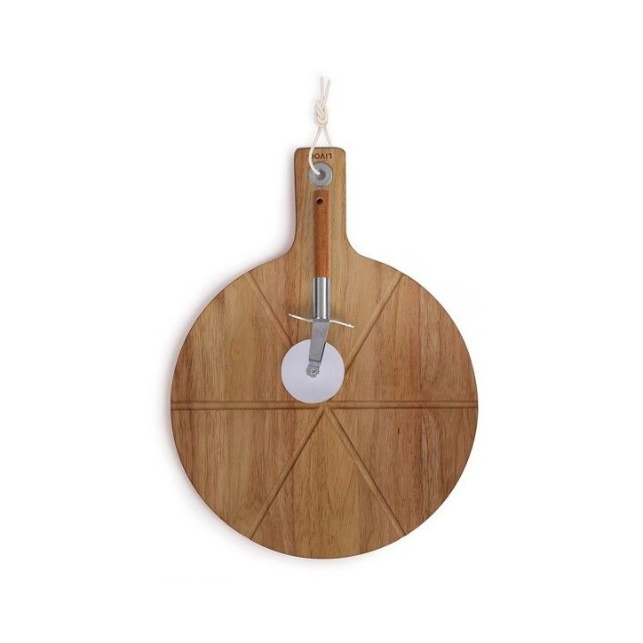 Set a pizza - LIVOO - MES158 - Bois acacia - 30 x 45 cm - 1 roulette a pizza - Poignée avec trou de suspension Set a pizza - LIVOO - MES158 - Bois acacia - 30 x 45 cm - 1 roulette a pizza - Poignée avec trou de suspension