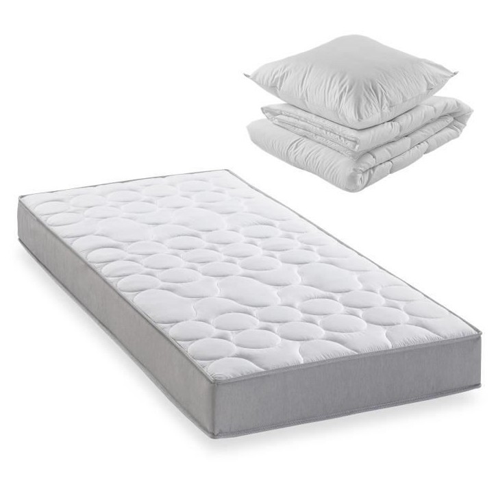 Pack matelas 90x190 cm + couette + oreiller - 330 Ressorts ensachés - 5 zones de confort - 19 cm - Ferme - DEKO DREAM Springmax Pack matelas 90x190 cm + couette + oreiller - 330 Ressorts ensachés - 5 zones de confort - 19 cm - Ferme - DEKO DREAM Springmax