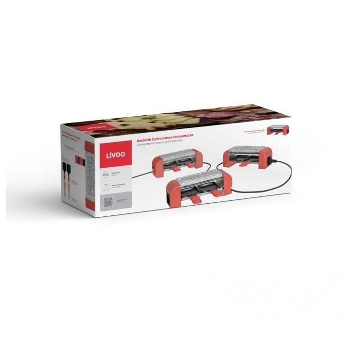 Raclette 2 personnes connectable - LIVOO - DOC310R - 450W - 2 personnes - Thermostat automatique - 2 spatules en bois et 2 caque Raclette 2 personnes connectable - LIVOO - DOC310R - 450W - 2 personnes - Thermostat automatique - 2 spatules en bois et 2 caque