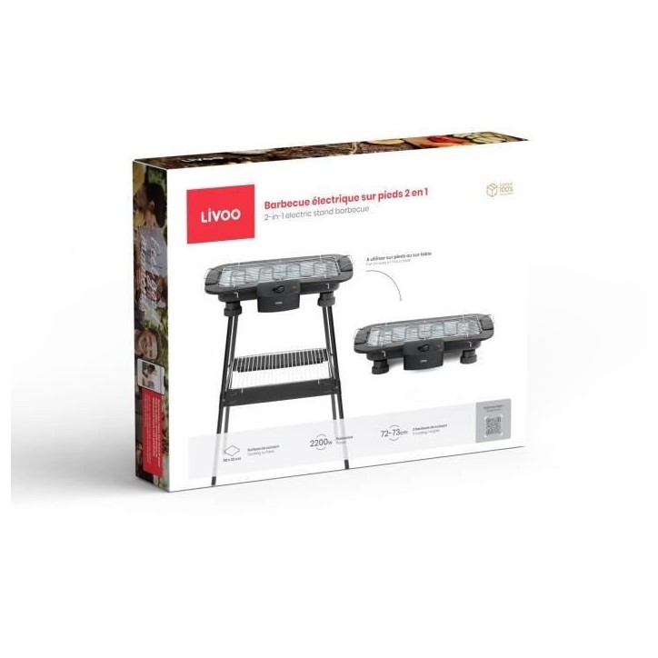 Barbecue électrique sur pieds 2 en 1 - LIVOO - DOM506 - 2200W - 2 en 1 - 2 hauteurs - Thermostat ajustable Barbecue électrique sur pieds 2 en 1 - LIVOO - DOM506 - 2200W - 2 en 1 - 2 hauteurs - Thermostat ajustable