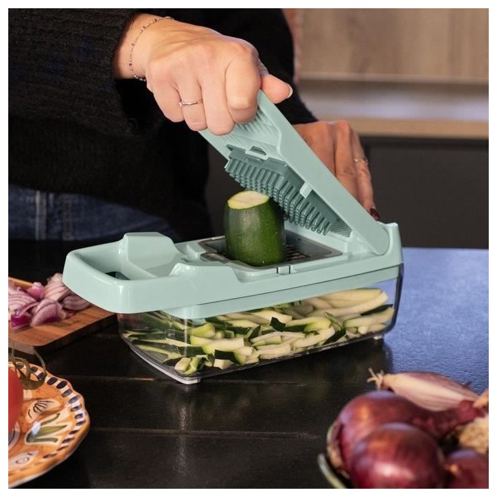Mandoline multifonction - LIVOO - MEN435 - 8 lames acier inoxydable - Bac de récupération 1,5 L - Compatible lave-vaisselle