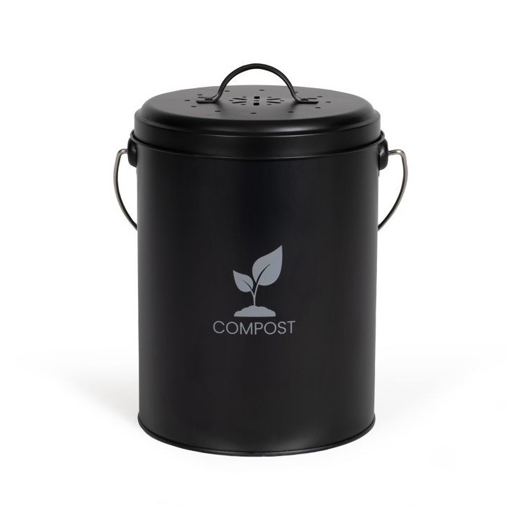 Seau a compost de cuisine - LIVOO - MES154N - 6 L - Ø18 cm - Hauteur 23 cm - Corps et couvercle en métal - Filtre charbon Seau a compost de cuisine - LIVOO - MES154N - 6 L - Ø18 cm - Hauteur 23 cm - Corps et couvercle en métal - Filtre charbon