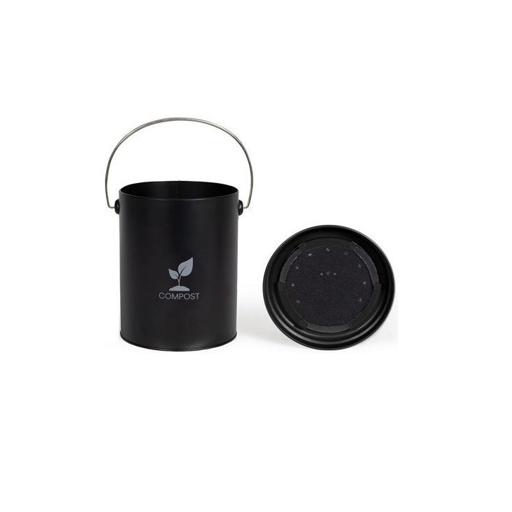 Seau a compost de cuisine - LIVOO - MES154N - 6 L - Ø18 cm - Hauteur 23 cm - Corps et couvercle en métal - Filtre charbon Seau a compost de cuisine - LIVOO - MES154N - 6 L - Ø18 cm - Hauteur 23 cm - Corps et couvercle en métal - Filtre charbon