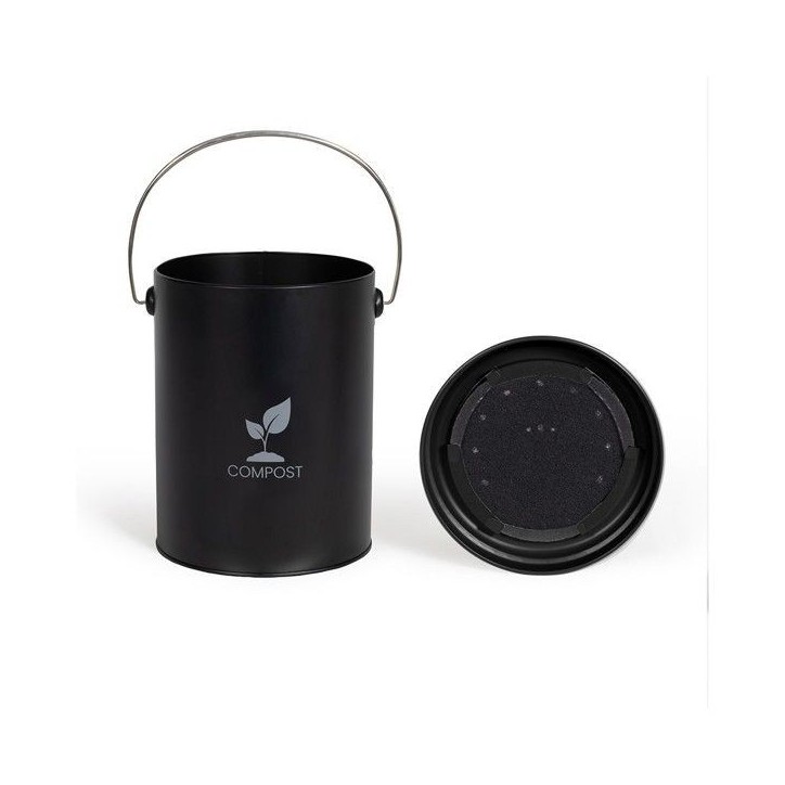 Seau a compost de cuisine - LIVOO - MES154N - 6 L - Ø18 cm - Hauteur 23 cm - Corps et couvercle en métal - Filtre charbon Seau a compost de cuisine - LIVOO - MES154N - 6 L - Ø18 cm - Hauteur 23 cm - Corps et couvercle en métal - Filtre charbon