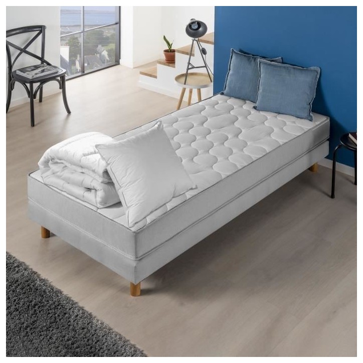 Pack matelas 90x190 cm + couette + oreiller - 330 Ressorts ensachés - 5 zones de confort - 19 cm - Ferme - DEKO DREAM Springmax Pack matelas 90x190 cm + couette + oreiller - 330 Ressorts ensachés - 5 zones de confort - 19 cm - Ferme - DEKO DREAM Springmax