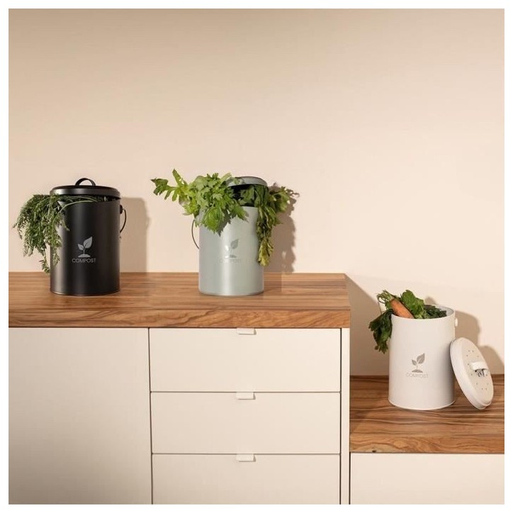 Seau a compost de cuisine - LIVOO - MES154N - 6 L - Ø18 cm - Hauteur 23 cm - Corps et couvercle en métal - Filtre charbon Seau a compost de cuisine - LIVOO - MES154N - 6 L - Ø18 cm - Hauteur 23 cm - Corps et couvercle en métal - Filtre charbon