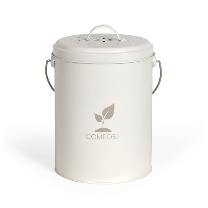 Seau a compost de cuisine - LIVOO - MES154C - 6 L - Ø18 cm - Hauteur 23 cm - Corps et couvercle en métal - Filtre charbon