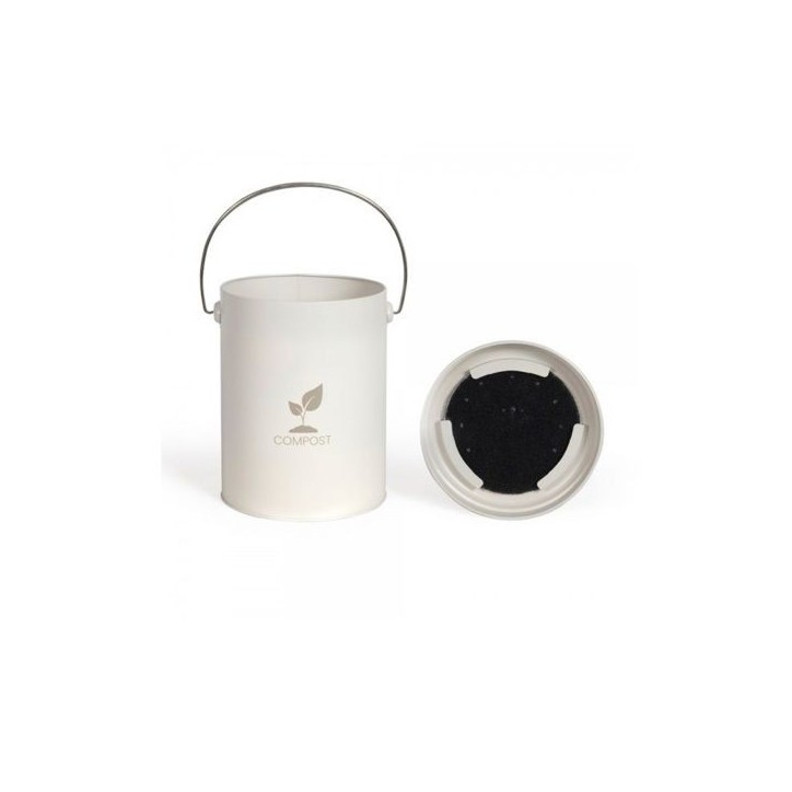 Seau a compost de cuisine - LIVOO - MES154C - 6 L - Ø18 cm - Hauteur 23 cm - Corps et couvercle en métal - Filtre charbon