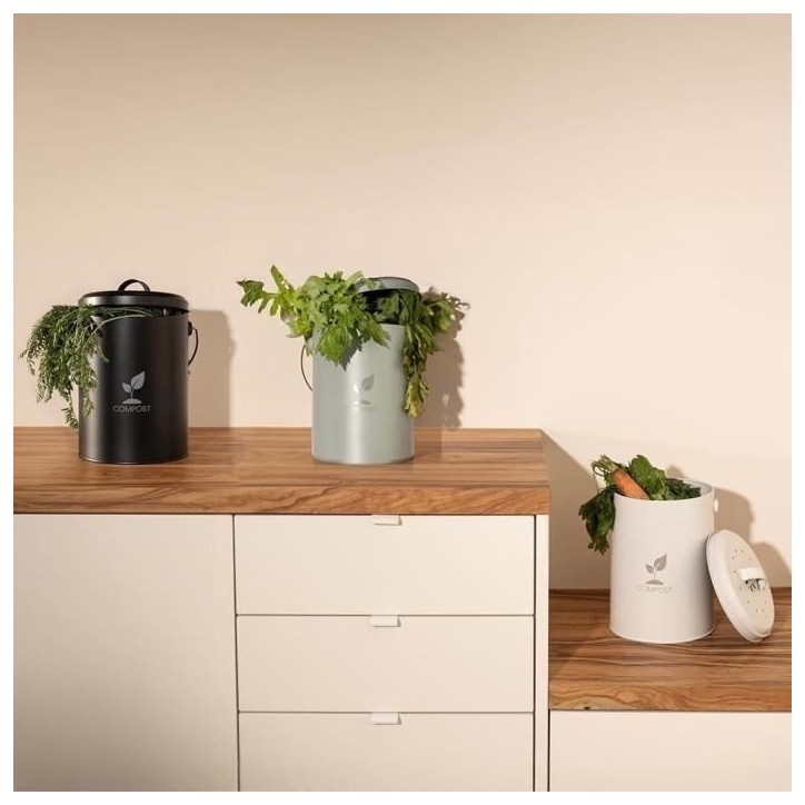 Seau a compost de cuisine - LIVOO - MES154C - 6 L - Ø18 cm - Hauteur 23 cm - Corps et couvercle en métal - Filtre charbon