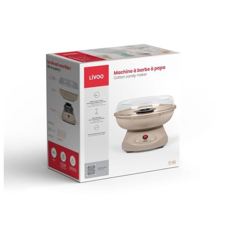 Machine a barbe a papa - LIVOO - DOM468C - 450W - Cuve et couvercle amovibles - Cuillere doseuse et 10 sticks en bambou inclus Machine a barbe a papa - LIVOO - DOM468C - 450W - Cuve et couvercle amovibles - Cuillere doseuse et 10 sticks en bambou inclus