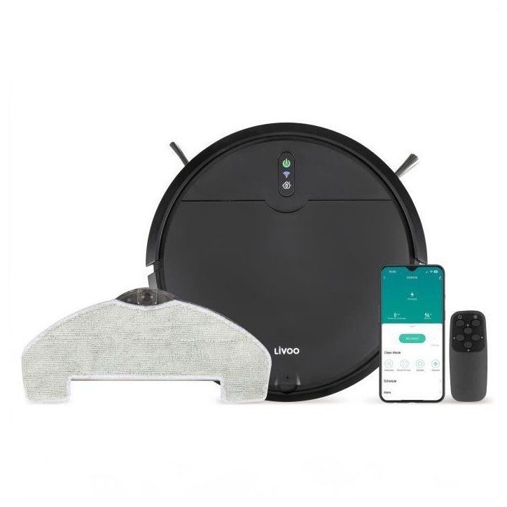 Aspirateur Robot laveur connecté - LIVOO - DOH145 WASH'UP - 1000 Pa - 70 min - 2 réservoirs - Noir Aspirateur Robot laveur connecté - LIVOO - DOH145 WASH'UP - 1000 Pa - 70 min - 2 réservoirs - Noir
