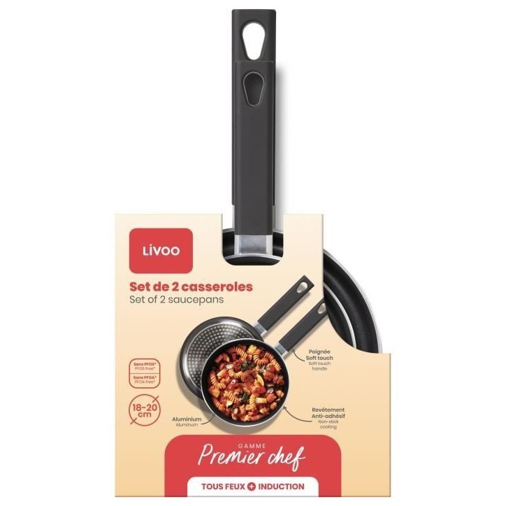 Set de 2 casseroles - LIVOO - MEP154N - Antiadhésif sans PFOA - Manche silicone - Tous feux Set de 2 casseroles - LIVOO - MEP154N - Antiadhésif sans PFOA - Manche silicone - Tous feux