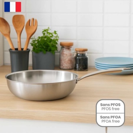 Wok en acier inoxydable - LIVOO - MEP162 - Ø 28 cm - Acier inoxydable - Tous feux dont induction et four - Made in France