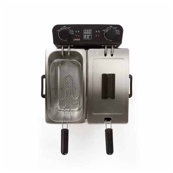 Friteuse double LIVOO DOC217 - 2 x 3 L - Inox 3300W - Noir + Gris Friteuse double LIVOO DOC217 - 2 x 3 L - Inox 3300W - Noir + Gris