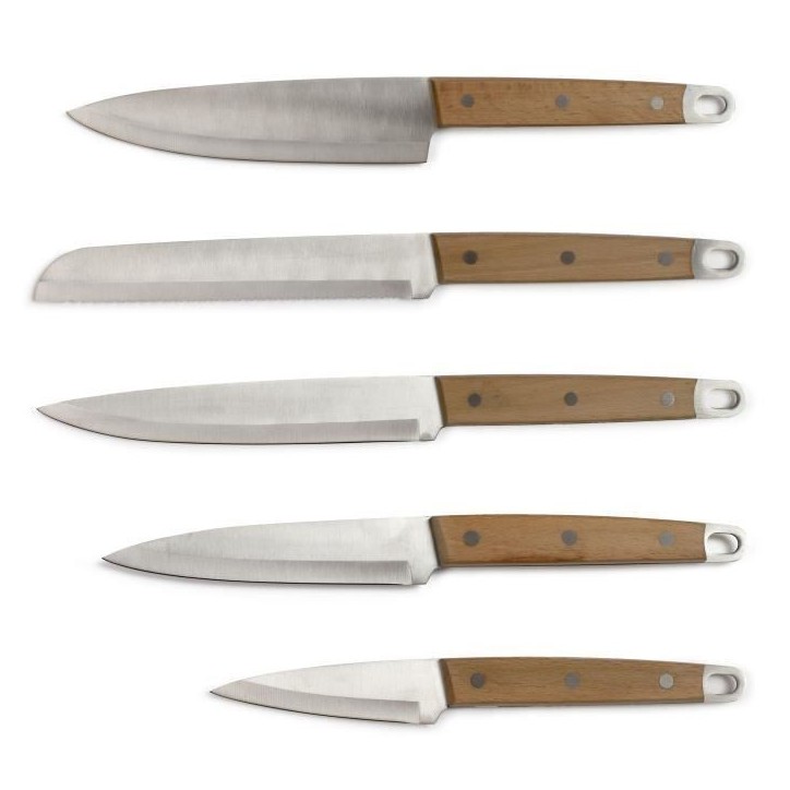 Set de 5 couteaux - LIVOO - MEC129 - Couteaux : chef, a pain, de cuisine, tranchelard et office - Acier inoxydable - Manche en h Set de 5 couteaux - LIVOO - MEC129 - Couteaux : chef, a pain, de cuisine, tranchelard et office - Acier inoxydable - Manche en h