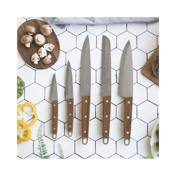 Set de 5 couteaux - LIVOO - MEC129 - Couteaux : chef, a pain, de cuisine, tranchelard et office - Acier inoxydable - Manche en h Set de 5 couteaux - LIVOO - MEC129 - Couteaux : chef, a pain, de cuisine, tranchelard et office - Acier inoxydable - Manche en h