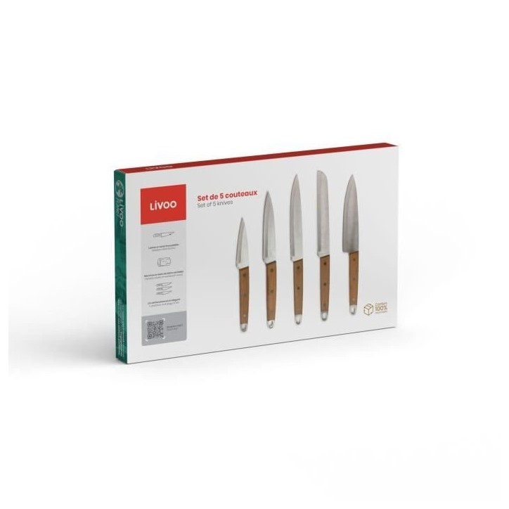Set de 5 couteaux - LIVOO - MEC129 - Couteaux : chef, a pain, de cuisine, tranchelard et office - Acier inoxydable - Manche en h Set de 5 couteaux - LIVOO - MEC129 - Couteaux : chef, a pain, de cuisine, tranchelard et office - Acier inoxydable - Manche en h