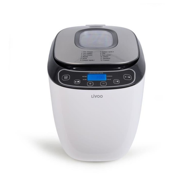 Machine a pain - LIVOO - DOP218 - 550W - 12 programmes - Cuve amovible en aluminium - Ecran LCD - 3 accesssoires inclus