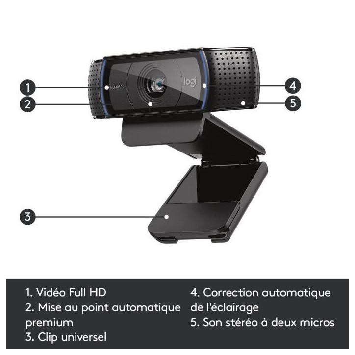 Webcam - Full HD 1080p - Logitech - C920 - Microphone intégré Webcam - Full HD 1080p - Logitech - C920 - Microphone intégré