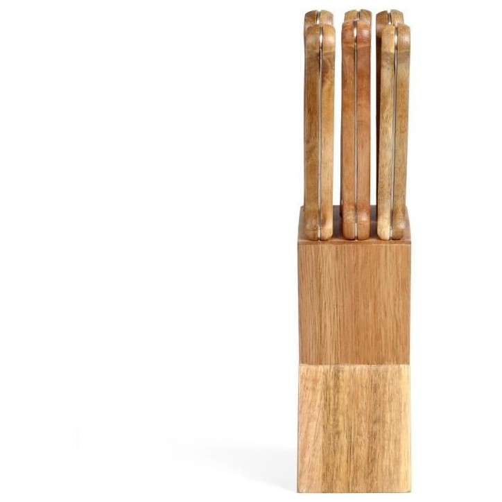 Set de 6 couteaux a steak avec support - LIVOO - MEC133 - 11 cm - Acier inoxydable - Epaisseur 1,2 mm - En bois d'acacia - 3 riv Set de 6 couteaux a steak avec support - LIVOO - MEC133 - 11 cm - Acier inoxydable - Epaisseur 1,2 mm - En bois d'acacia - 3 riv