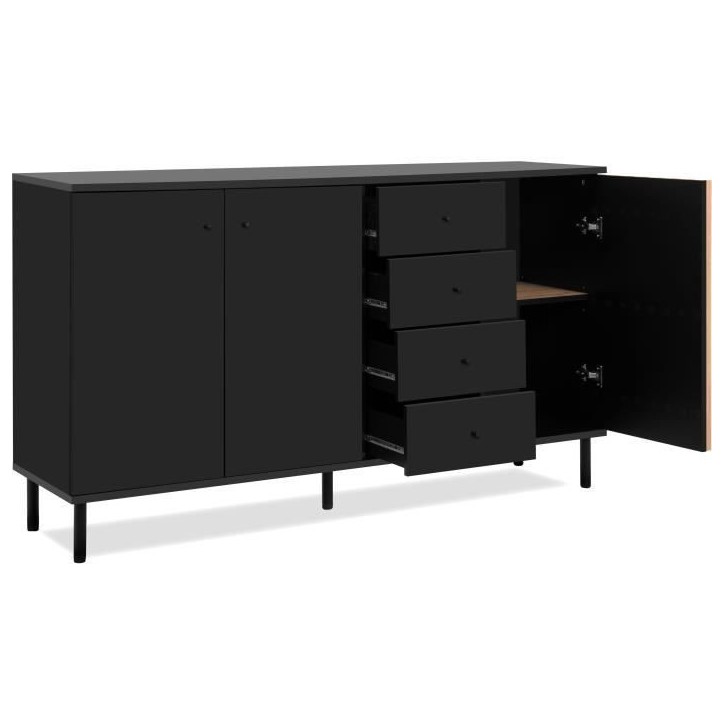 Buffet - MONZA - Décor noir / chene artisan - 3 portes - 4 tiroirs - 160 x 90 x 40 cm Buffet - MONZA - Décor noir / chene artisan - 3 portes - 4 tiroirs - 160 x 90 x 40 cm