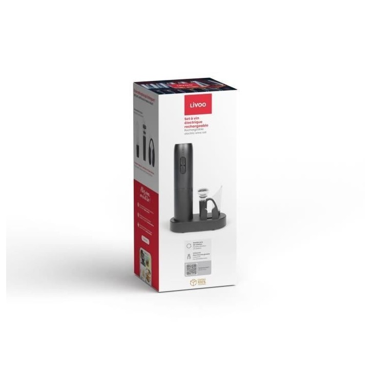 Set a vin électrique rechargeable - LIVOO - GS159 - Universel - 5 accessoires - Fonctionne par pression - Capacité 30 bouteill Set a vin électrique rechargeable - LIVOO - GS159 - Universel - 5 accessoires - Fonctionne par pression - Capacité 30 bouteill