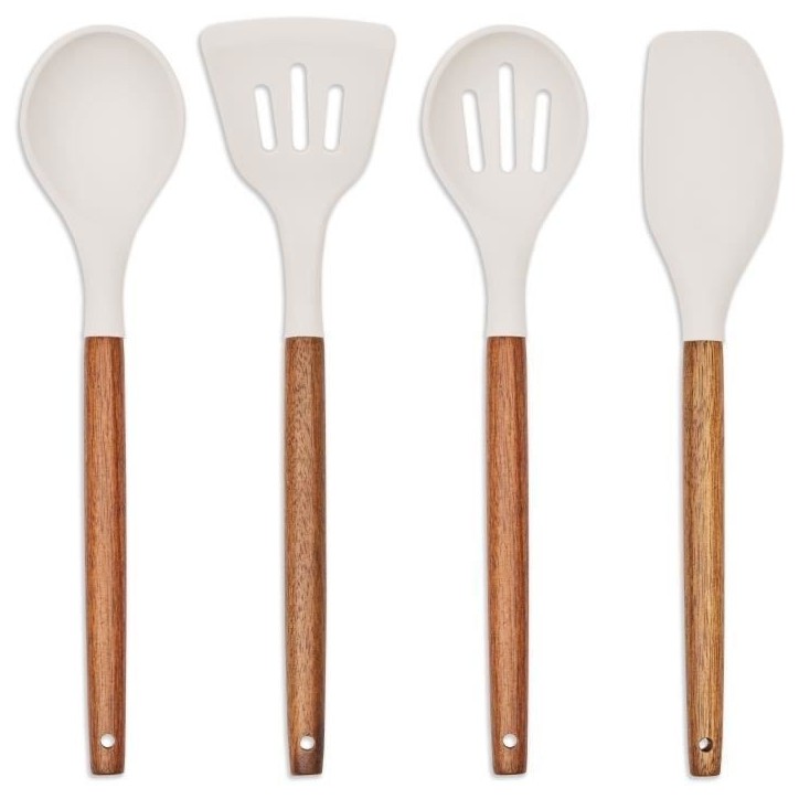 Set de 4 ustensiles avec pot - LIVOO - MES153G - Pot et ustensiles acacia FSC - En silicone 31 cm - Pot 15 sx 12 cm Set de 4 ustensiles avec pot - LIVOO - MES153G - Pot et ustensiles acacia FSC - En silicone 31 cm - Pot 15 sx 12 cm