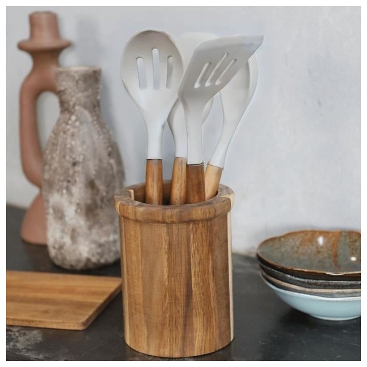 Set de 4 ustensiles avec pot - LIVOO - MES153G - Pot et ustensiles acacia FSC - En silicone 31 cm - Pot 15 sx 12 cm Set de 4 ustensiles avec pot - LIVOO - MES153G - Pot et ustensiles acacia FSC - En silicone 31 cm - Pot 15 sx 12 cm
