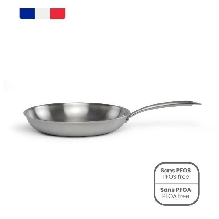 Poele Acier inoxydable 18/10 Triply Brigade 24 cm - LIVOO - MEP158 - Tous feux dont induction - Made in France Poele Acier inoxydable 18/10 Triply Brigade 24 cm - LIVOO - MEP158 - Tous feux dont induction - Made in France