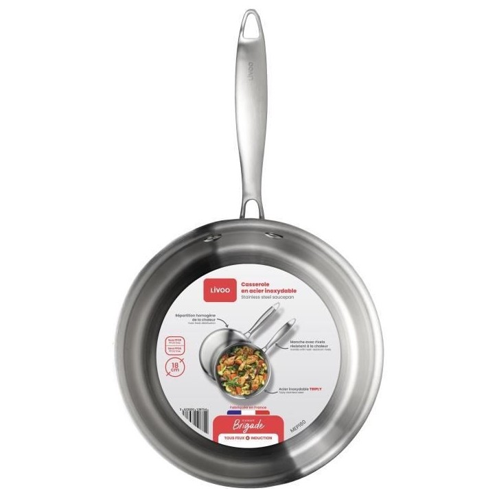 Casserole en acier inoxydable 18/10 Brigade 18 cm - LIVOO - MEP160 - Acier inox. Triply - Tous feux dont induction - Made in Fra Casserole en acier inoxydable 18/10 Brigade 18 cm - LIVOO - MEP160 - Acier inox. Triply - Tous feux dont induction - Made in Fra
