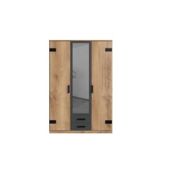 Armoire CORFOU - Décor Chene et gris anthracite + Miroir - 3 portes b