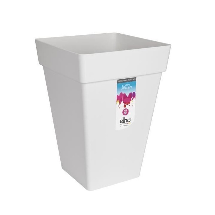 ELHO Pot de fleurs carré haut Loft Urban 30 - 29,3 x 29,3 x H41,3 cm - Blanc - 100% recyclé ELHO Pot de fleurs carré haut Loft Urban 30 - 29,3 x 29,3 x H41,3 cm - Blanc - 100% recyclé