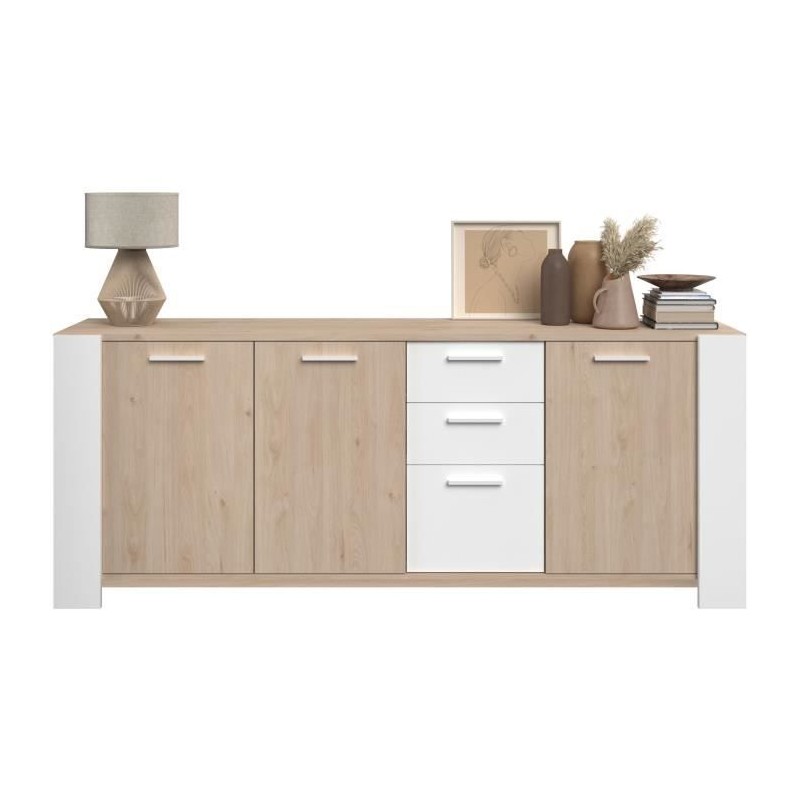 Buffet bas - LOFT - Chene / Blanc - 3 portes - 3 tiroirs - PARISOT
