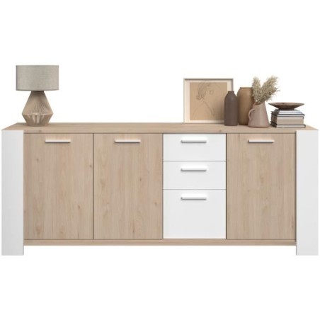 Buffet bas - LOFT - Chene / Blanc - 3 portes - 3 tiroirs - PARISOT