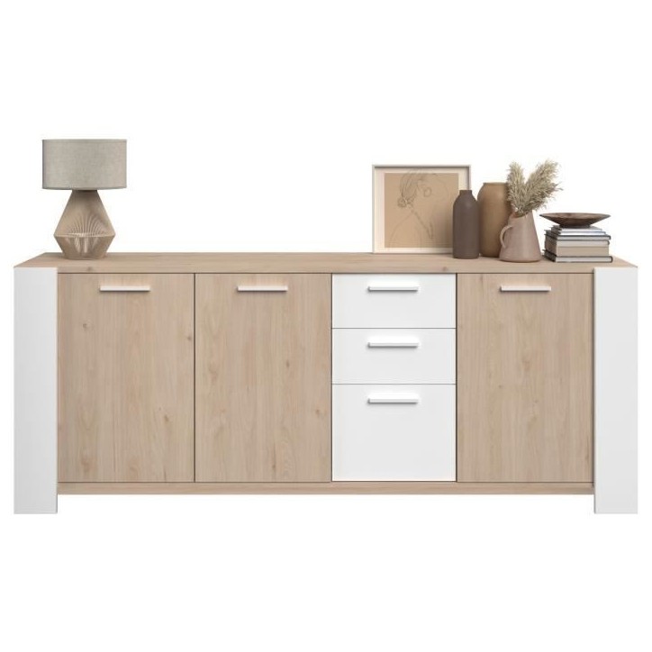 Buffet bas - LOFT - Chene / Blanc - 3 portes - 3 tiroirs - PARISOT Buffet bas - LOFT - Chene / Blanc - 3 portes - 3 tiroirs - PARISOT