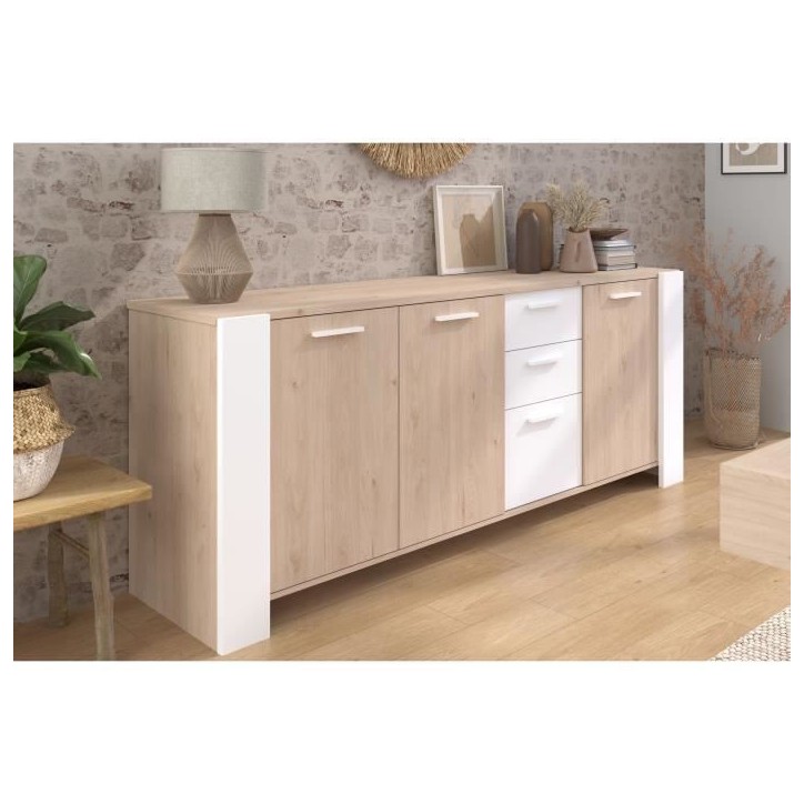 Buffet bas - LOFT - Chene / Blanc - 3 portes - 3 tiroirs - PARISOT Buffet bas - LOFT - Chene / Blanc - 3 portes - 3 tiroirs - PARISOT