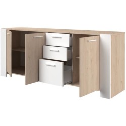 Buffet bas - LOFT - Chene / Blanc - 3 portes - 3 tiroirs - PARISOT