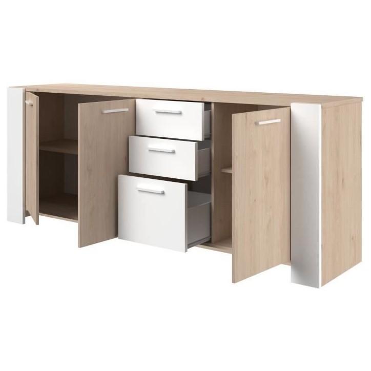 Buffet bas - LOFT - Chene / Blanc - 3 portes - 3 tiroirs - PARISOT Buffet bas - LOFT - Chene / Blanc - 3 portes - 3 tiroirs - PARISOT
