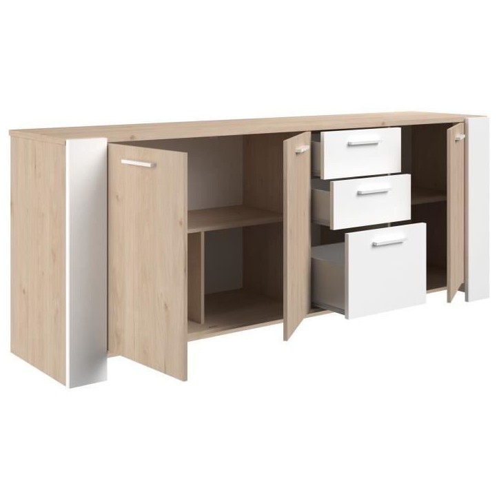 Buffet bas - LOFT - Chene / Blanc - 3 portes - 3 tiroirs - PARISOT Buffet bas - LOFT - Chene / Blanc - 3 portes - 3 tiroirs - PARISOT