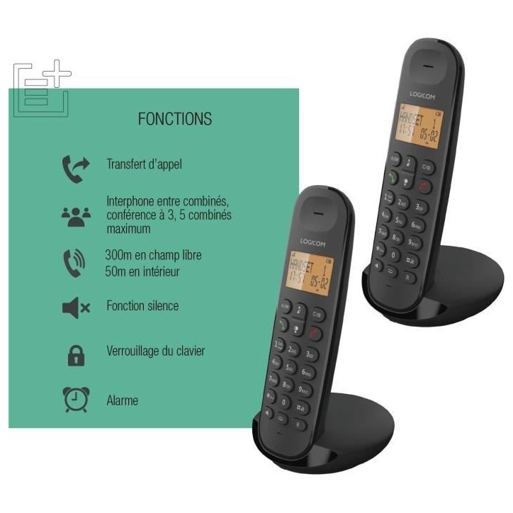 Téléphone fixe sans fil - LOGICOM - DECT ILOA 250 DUO - Noir - Sans répondeur Téléphone fixe sans fil - LOGICOM - DECT ILOA 250 DUO - Noir - Sans répondeur