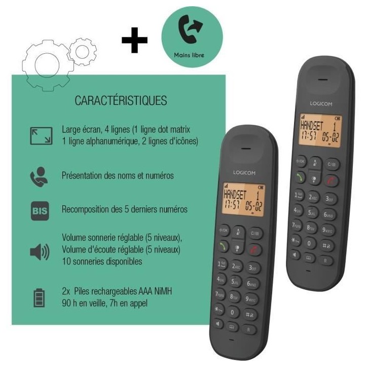 Téléphone fixe sans fil - LOGICOM - DECT ILOA 250 DUO - Noir - Sans répondeur Téléphone fixe sans fil - LOGICOM - DECT ILOA 250 DUO - Noir - Sans répondeur