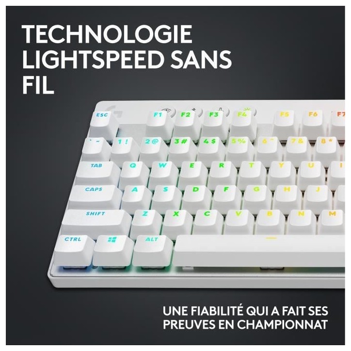 Clavier gamer - Sans fil - Logitech G - Pro X TKL Lightspeed - AZERTY - Mécanique - Rétroéclairé - Blanc Clavier gamer - Sans fil - Logitech G - Pro X TKL Lightspeed - AZERTY - Mécanique - Rétroéclairé - Blanc
