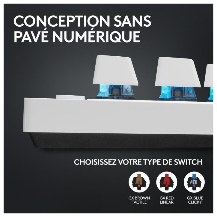 Clavier gamer - Sans fil - Logitech G - Pro X TKL Lightspeed - AZERTY - Mécanique - Rétroéclairé - Blanc Clavier gamer - Sans fil - Logitech G - Pro X TKL Lightspeed - AZERTY - Mécanique - Rétroéclairé - Blanc