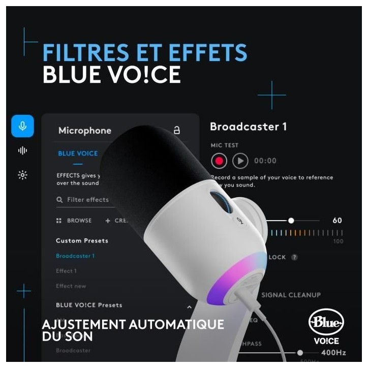 Microphone Logitech G Yeti GX gaming RVB dynamique avec LIGHTSYNC pour PC/Mac - Blanc