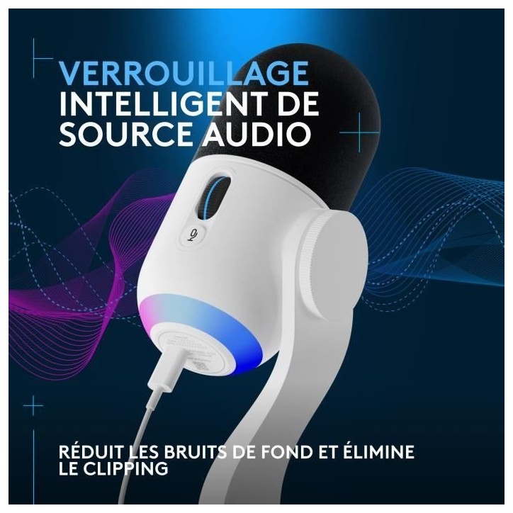 Microphone Logitech G Yeti GX gaming RVB dynamique avec LIGHTSYNC pour PC/Mac - Blanc